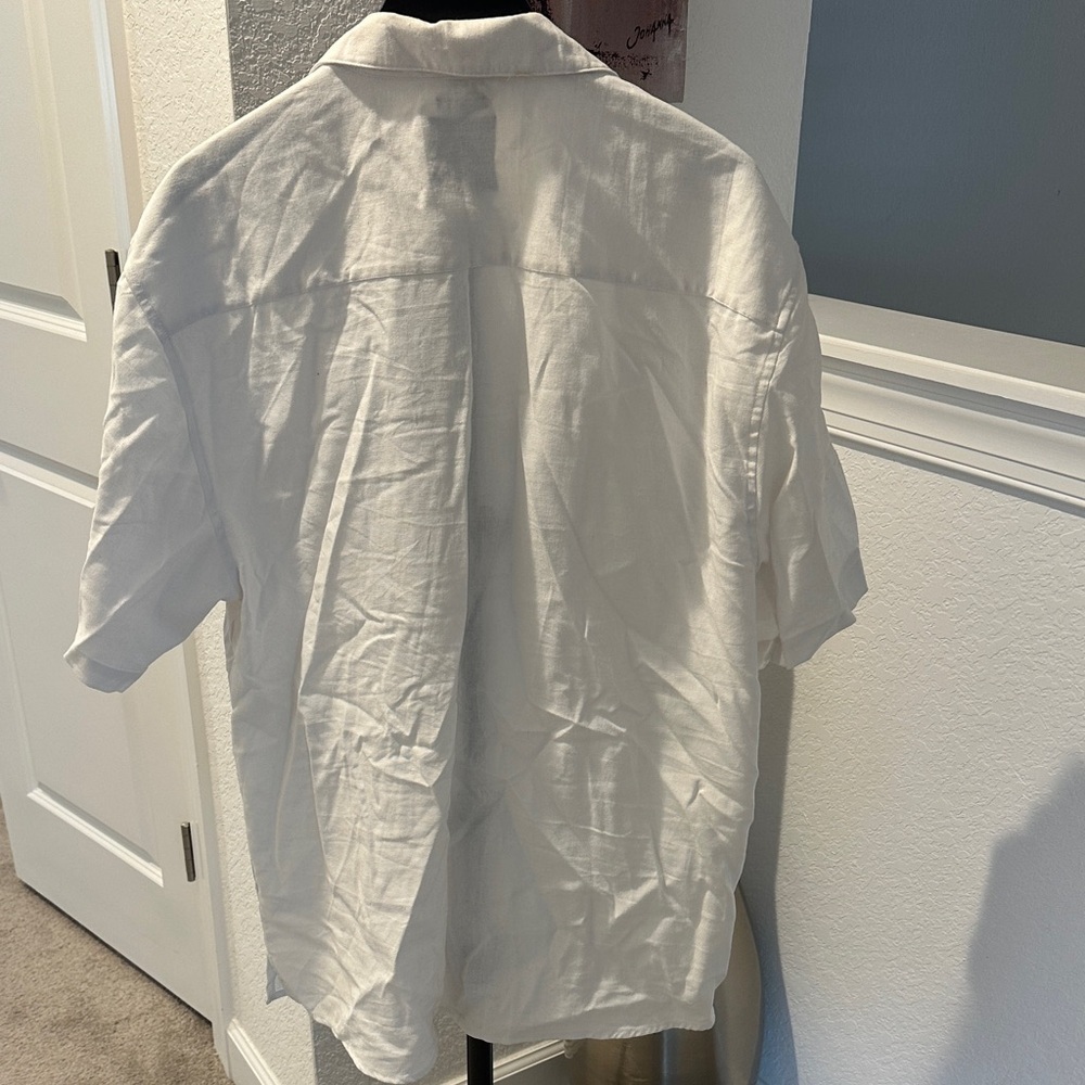 TRS White Short-Sleeve Linen Casual Button-Down Shirt - Picture 3 of 4